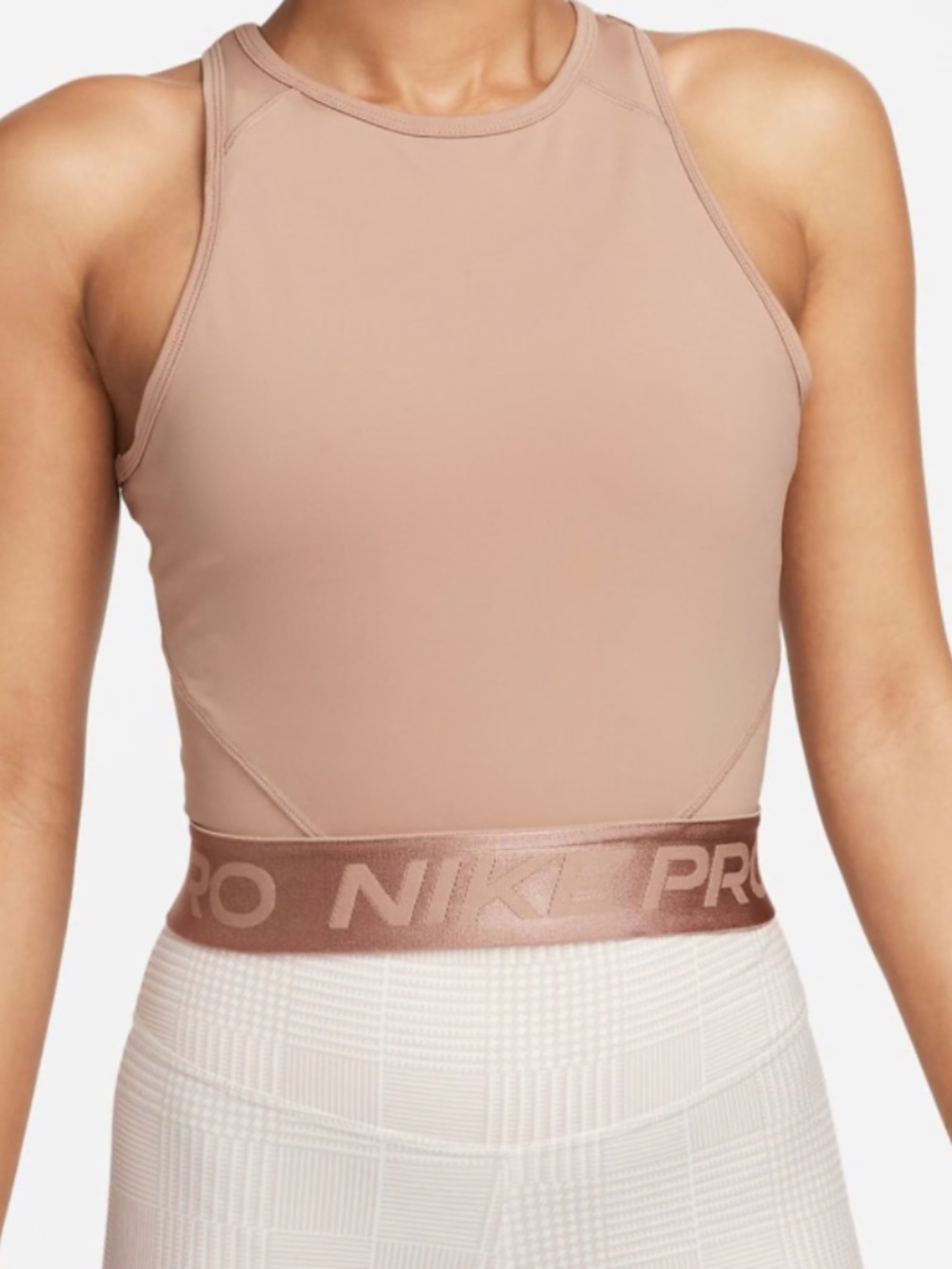 Nike Training Pro Crop Top In Beige Size S